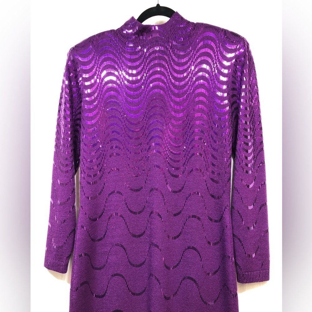 St. John Purple Knit Wave-Pattern Midi Dress - Picture 7 of 16